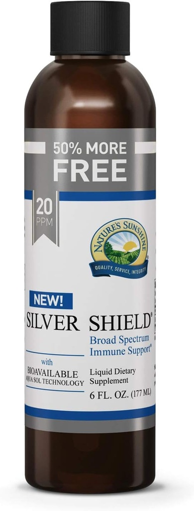 Nature's Sunshine Silver Shield Liquid, 6 Fl Oz | Colloidal Silver Liquid with Aqua Sol Technology Provides Immune Support and Protection