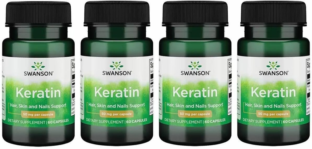 Swanson Keratin (from Tibetan Wool) - Natural Supplement Promoting Healthy Joints, Hair, Skin & Nails - Helps Nourish Healthy Connective Tissues - (60 Capsules, 50mg Each) (4 Pack)