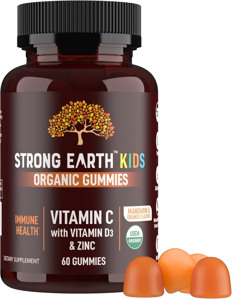 YUM-V'S Kids Strong Earth - Organic Immune Health Gummies with Vitamin C, Vitamin D3 Plus Zinc - Immune System Boost Zinc, Vitamin C, Vitamin D Gummies - Gummy Multivitamin (60 Count)