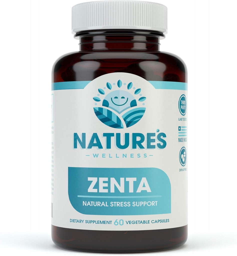 ZENTA - The Natural Relief Supplement to Help Calm Body and Mind | Positive Mood Enhancer - Increase Serotonin Levels with 5-HTP, Ashwagandha, Chamomile, DMAE | 60 ct