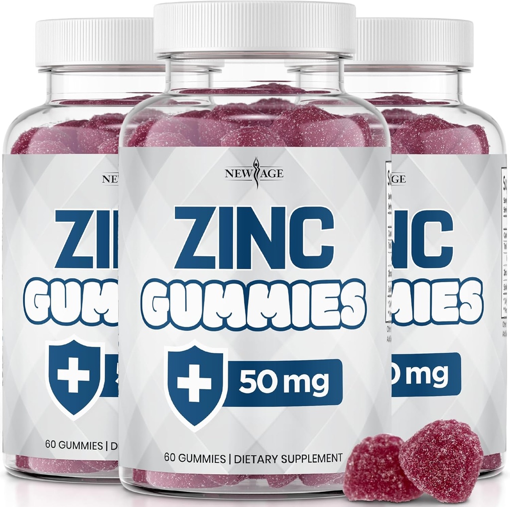 [BRSRMAIQAR6GYDI7] NEW AGE Zinc Gummies - 50mg High Immune Booster Zinc Supplement, Immune Defense, Powerful Natural Antioxidant, Non-GMO 180 Count (Pack of 3)
