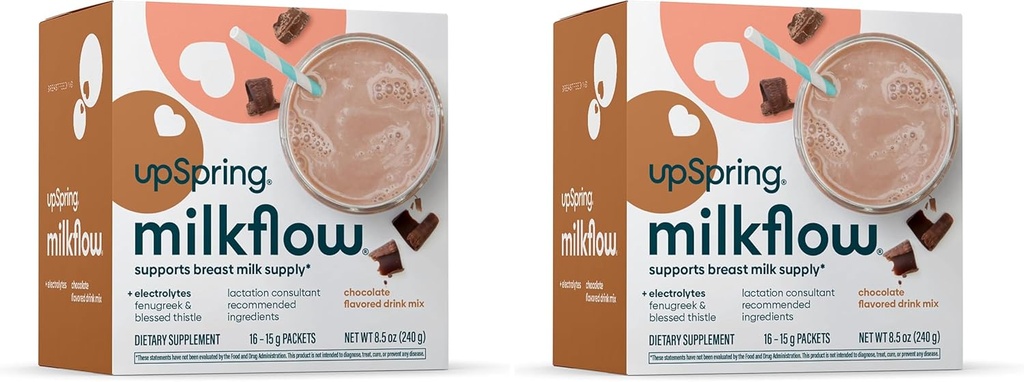 Upspring Milkflow Electrolyte Breastfeeding Supplement Drink Mix with Fenugreek | Chocolate Flavor | Lactation Supplement to Promote Healthy Breast Milk Supply & Restore Electrolytes* | 16 Drink Mixes