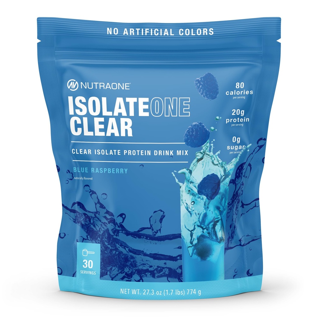 NutraOne Clear Whey Protein Powder Drink Mix, Naturally Flavored, Clear Protein Drink, 20g of Protein, Zero Sugar (Blue Raspberry - 30 Servings)