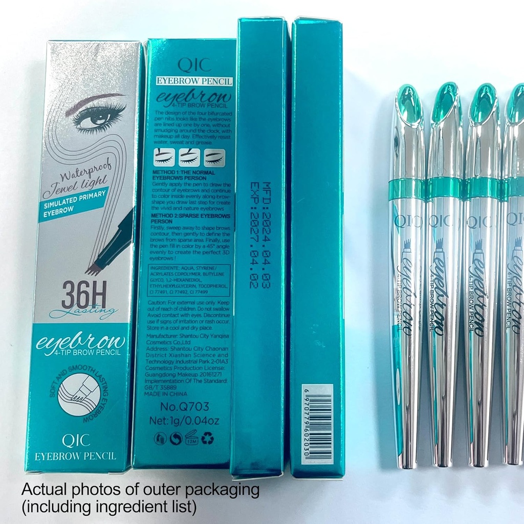 Q703 Waterproof Precision Eyebrow Stylus Pen for Natural, Lasting Brows, 4-Tip (2#Dark Brown)