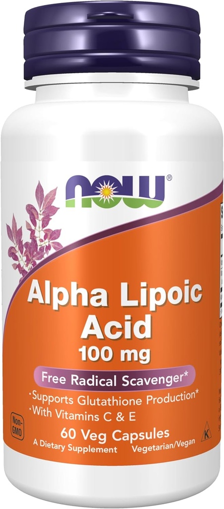 [BRSWIYYPOMMAEHT4] NOW Foods Supplements, Alpha Lipoic Acid 100 mg with Vitamins C & E, Free Radical Scavenger*, 60 Veg Capsules