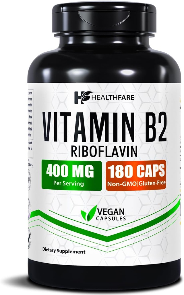 Vitamin B2 Riboflavin 400mg | 180 Veg Capsules | Supplement | Gluten-Free | Non-GMO