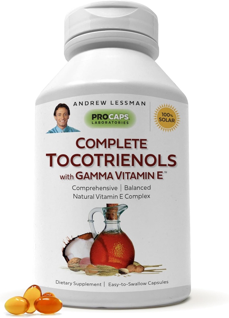 ANDREW LESSMAN Complete Tocotrienols with Gamma Vitamin E 30 Softgels - Eight Forms of Vitamin E (Alpha, Beta, Gamma, Delta Tocopherols and Tocotrienols). Powerful Anti-oxidant. No Additives