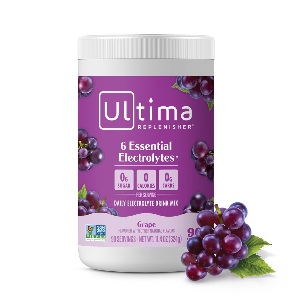 Ultima Replenisher Daily Electrolyte Powder Drink Mix – Sugar Free – Grape, 90 Servings – Hydration Powder with 6 Key Electrolytes and Trace Minerals – Keto Friendly, Vegan, Non-GMO