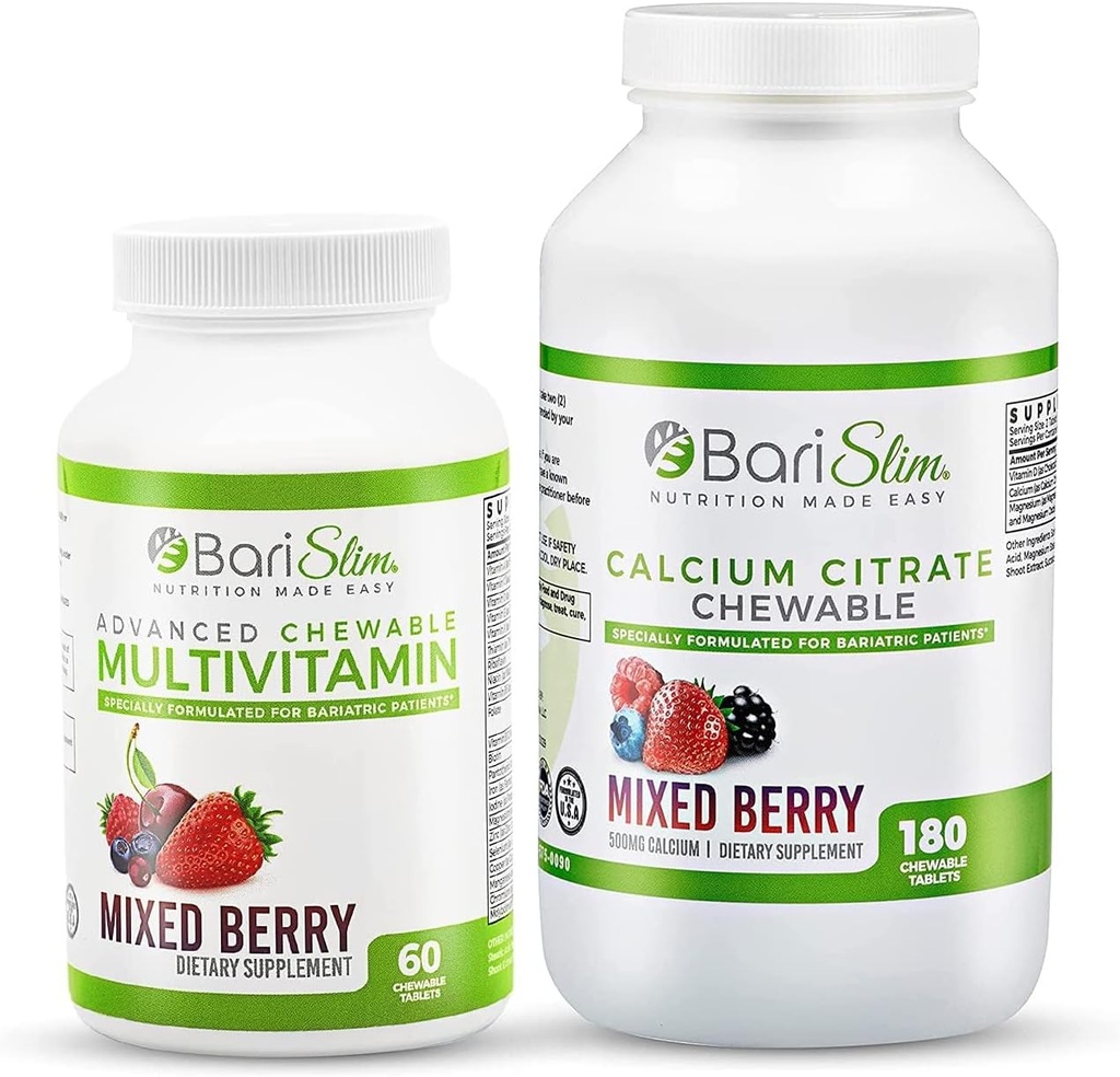 BariSlim Bariatric Calcium Citrate & Advanced Chewable Bariatric Multivitamin with Iron - Bariatric Vitamin and Supplement for Post Bariatric Surgery Including Gastric Bypass and Gastric Sleeve
