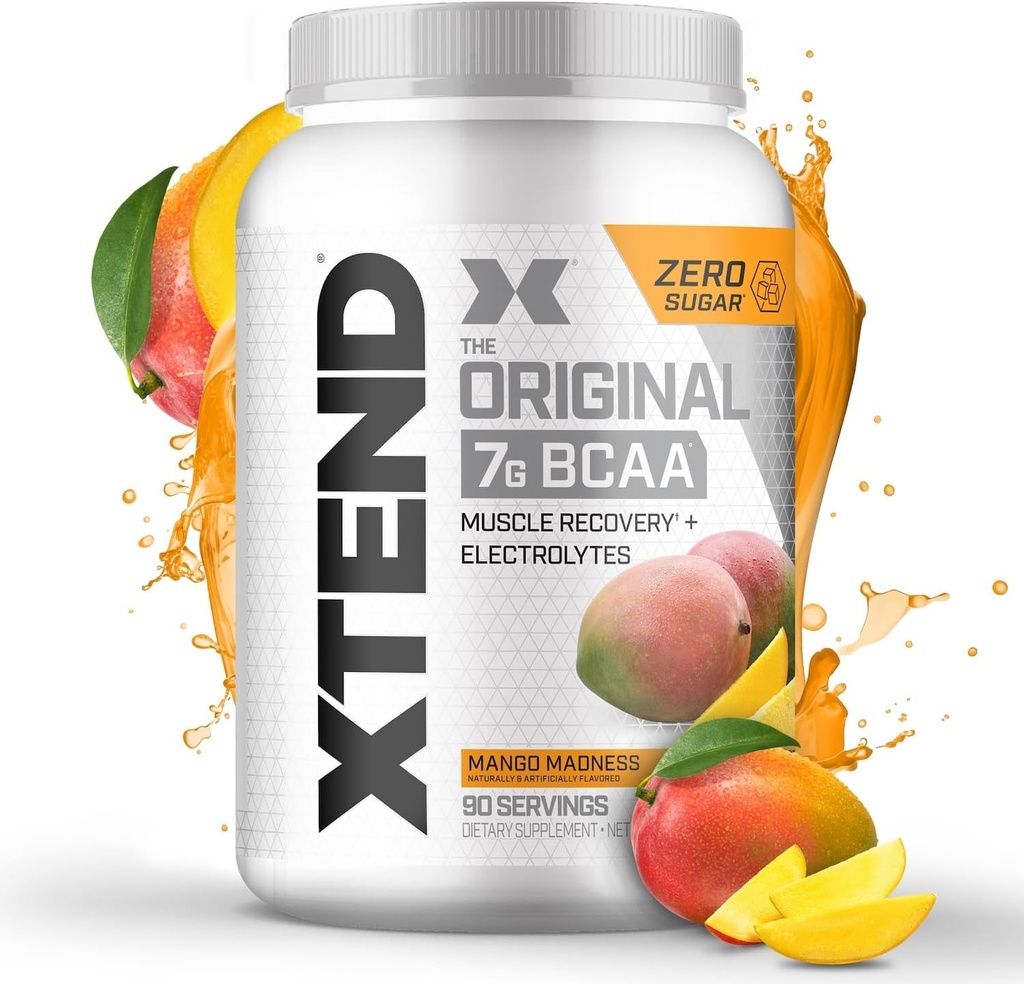 Original BCAA Powder Mango Madness | Sugar Free Post Workout Muscle Recovery Drink with Amino Acids | 7g BCAAs for Men & Women | 90 Servings