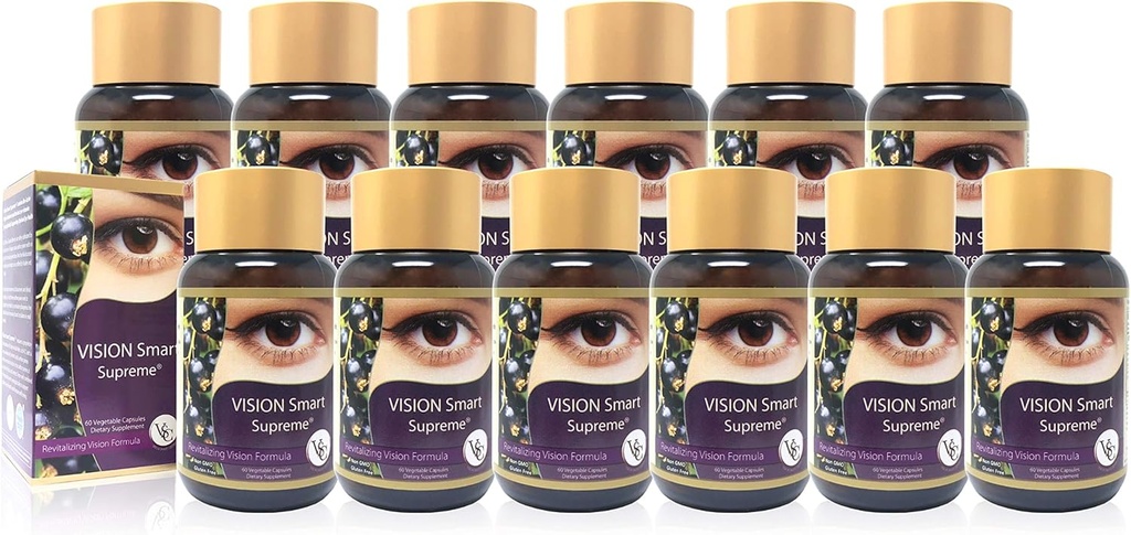 Vision Smart Supreme - Superior Eye Supplement, Premium Nutraceutical Ingredients with 210mg of Pure Anthocyanins of D3R and C3R, Veggie Capsules. Product of USA (12 Bottles)