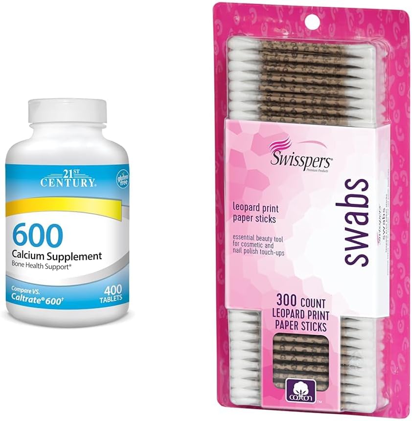 21st Century Calcium Supplement, 600 mg Tablets, 400 Count & Swisspers Premium Cotton Swabs, 300 Count Pack