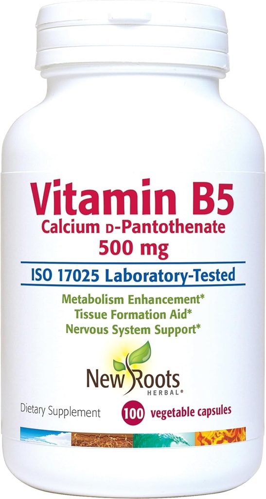 [BRSROEI6AECQO3L4] NEW ROOTS HERBAL Vitamin B5 (500mg) with Calcium | Vitamin B5 Pantothenic Acid Supplement (100 Capsules)