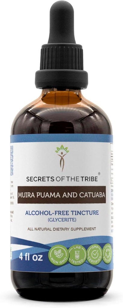 Secrets of the Tribe Muira Puama and Catuaba Tincture Alcohol-Free Extract, High-Potency Herbal Drops, Tincture Made from Muira Puama and Catuaba Ptychopetalum Olacoides 4 oz
