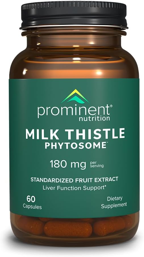 Prominent Nutrition Milk Thistle Phytosome, Clinically Researched Siliphos Milk Thistle Extract for Liver Function, Detox, and Cleanse Support, Standardized to 29% Sylibin, 180 mg, 60 Capsules -1 Pack