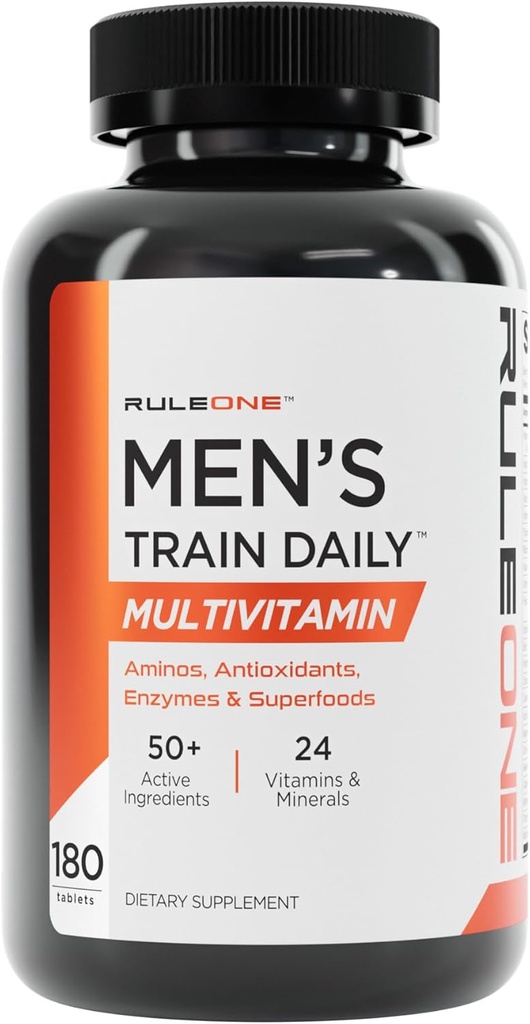 Rule 1 R1 Men’s Train Daily - 180 Tablets - Sports Multivitamin with Aminos, Antioxidants, Enzymes & Superfoods - 60 Servings
