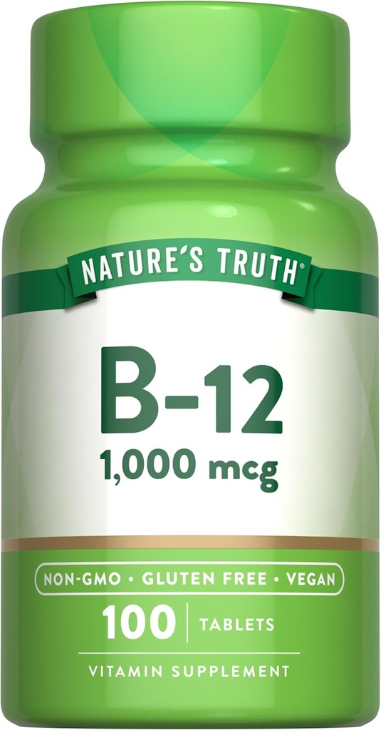 Nature's Truth Vitamin B12 1000 mcg Tablets | 100 Count | Vegan, Non-GMO & Gluten Free Supplement