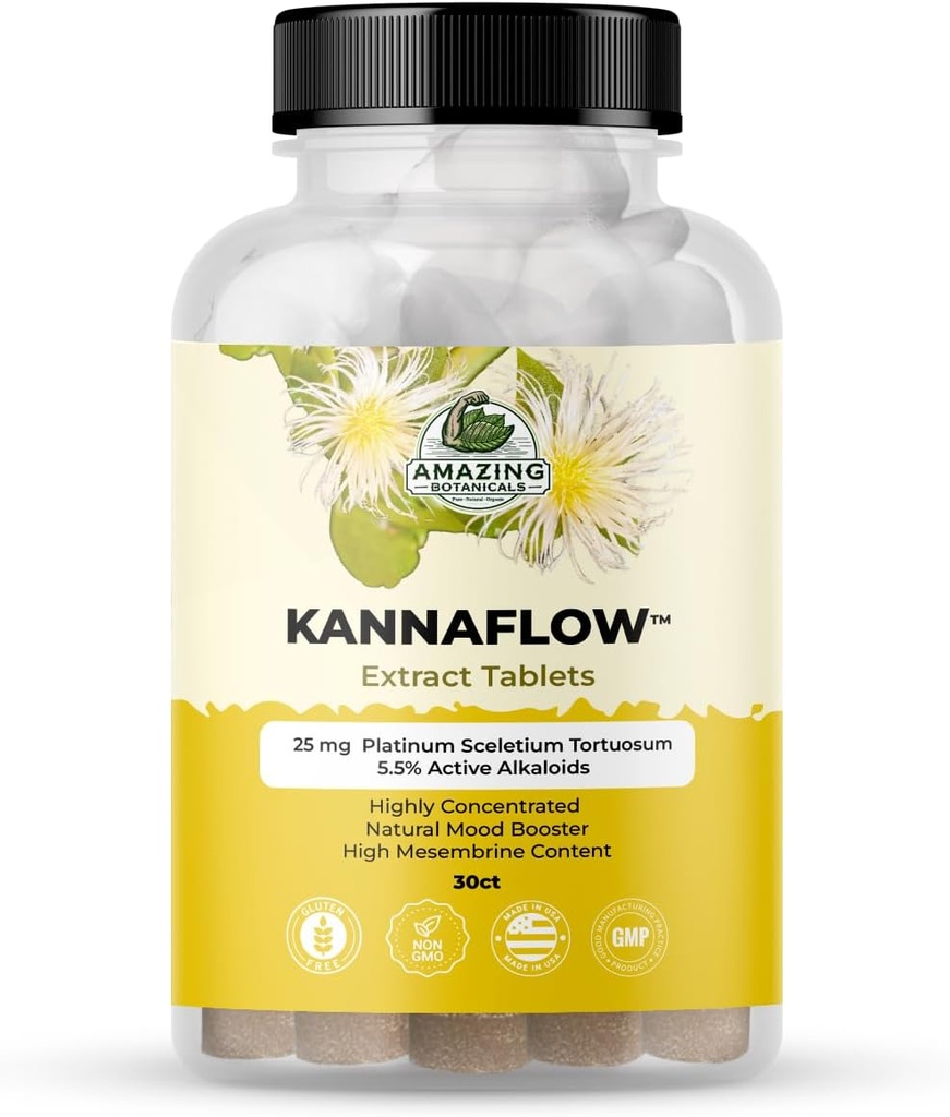 Platinum Kannaflow Sceletium Tortuosum Kanna Extract Tablets - 25mg | High Mesembrine Content | 5.5% Active Alkaloids | 30 Count