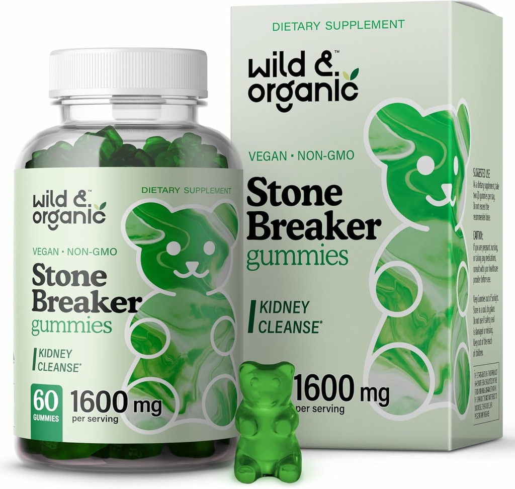 Wild & Organic Chanca Piedra Stone Breaker Gummies 1600mg - Kidney Cleanse Detox & Gallbladder Support - Kidney Stones Dissolver w/Chanca Piedra Herb - 60 Vegan Gummies