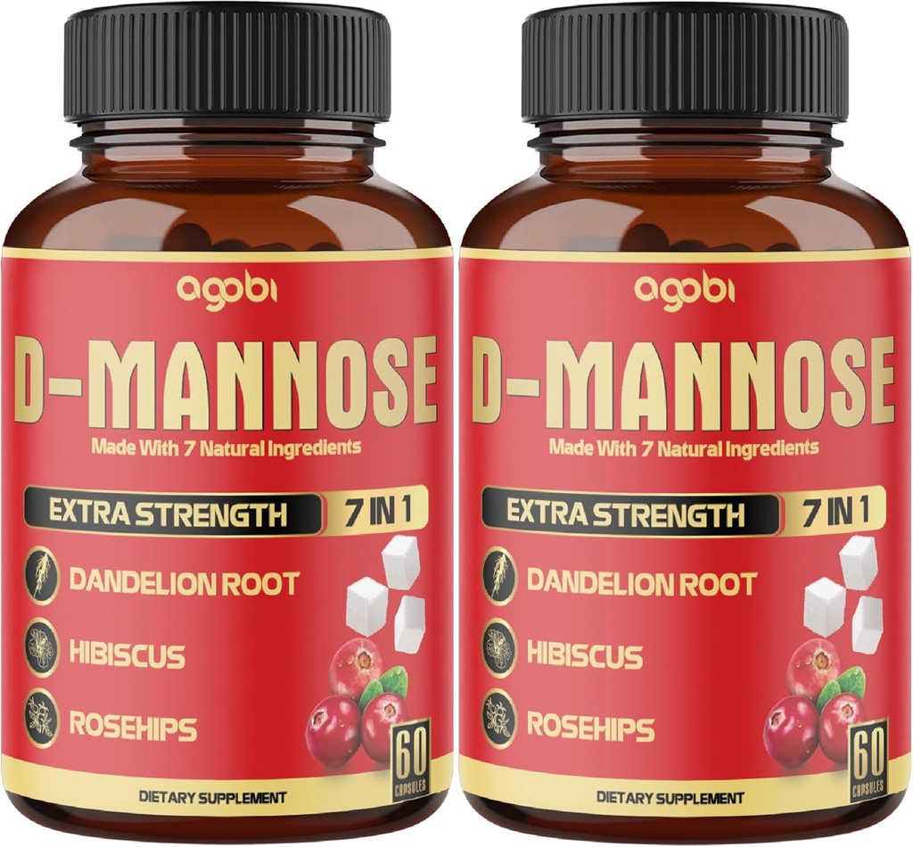 2 Packs 60 Counts 4 Months - D-Mannose Capsules - Natural Urinary Tract Health & Immune Support - 7in1 with Cranberry, Dandelion, Hibiscus & More