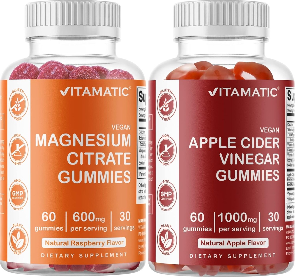 Vitamatic Magnesium & Apple Cider Vinegar Gummies - 60 Vegan Count Each