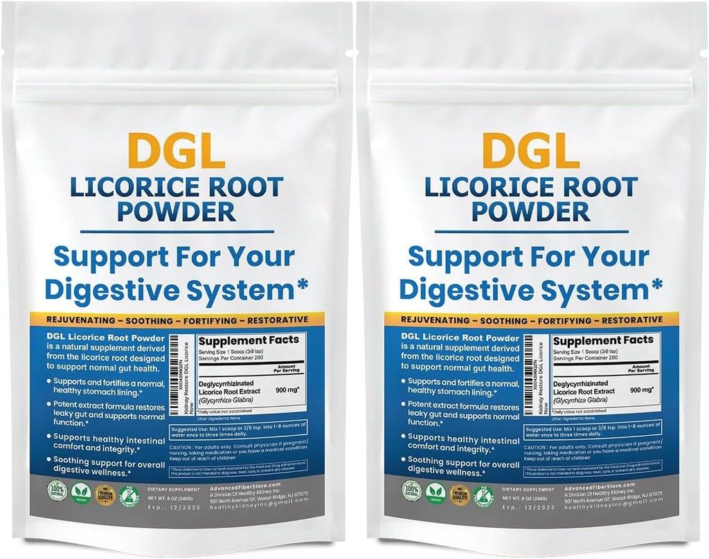 DGL Licorice Supplement: Supports Digestive Health, Gut Lining Support, DGL Powder for Wellness, Licorice Root Extract Powder, 140 Servings (2-Pack)