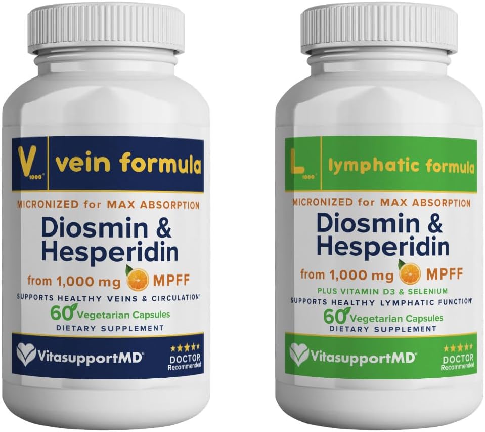 Vein and Lymphatic Formula Bundle, Diosmin Hesperidin 1000 mg, 2x60 Capsules, MPFF Complex for Circulation, Lymphatic and Vein Support