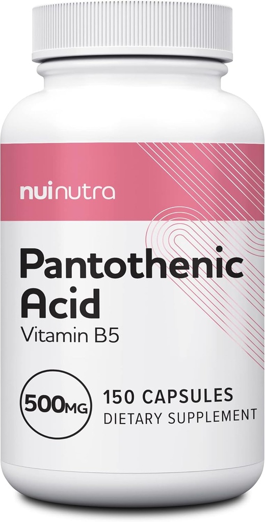 Pantothenic Acid (Vitamin B5) Supplement 500mg, 150 Capsules - Supports Energy, Focus, Digestive System, & Healthy Skin