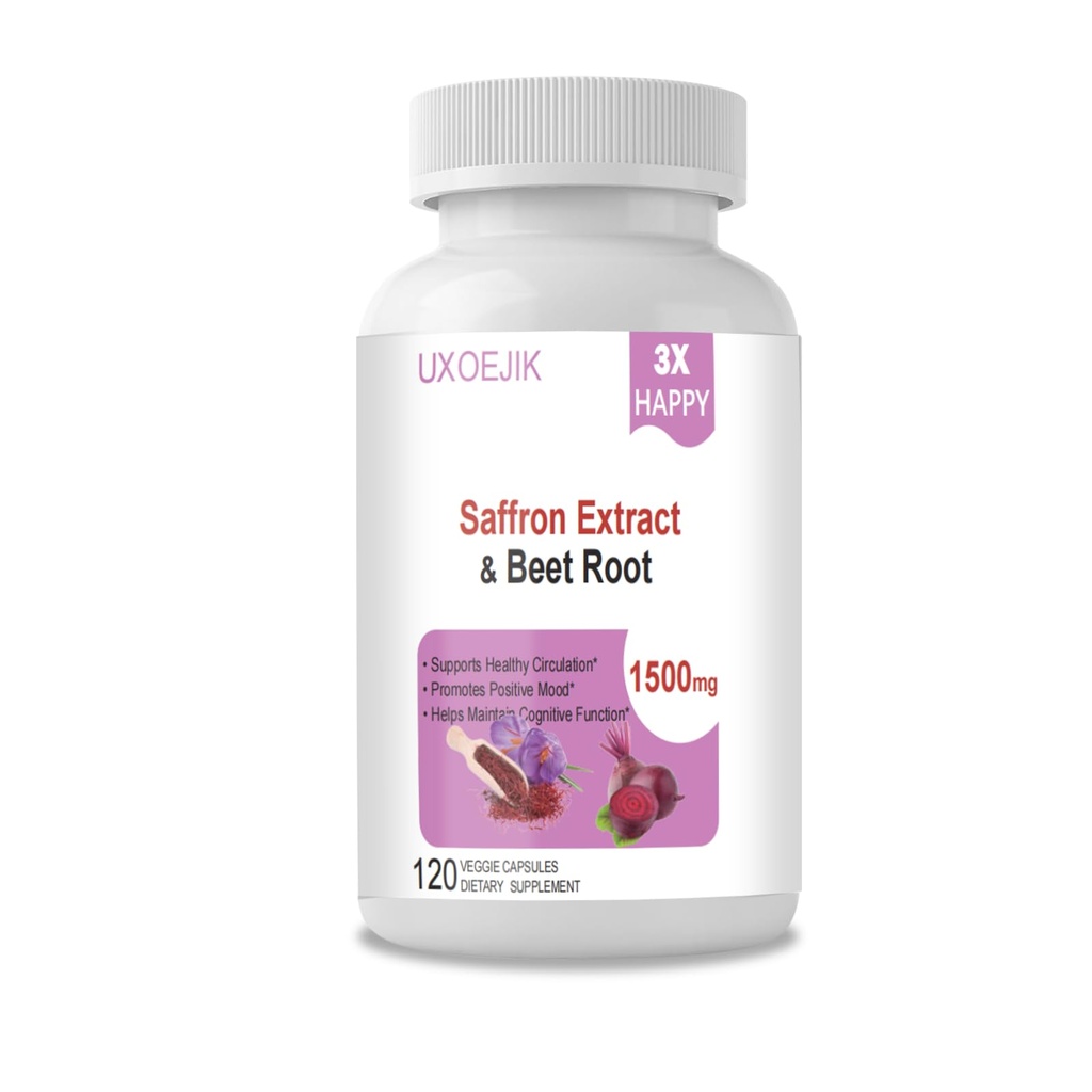 Saffron Supplements with Organic Beet Root & Ashwagandha - 100mg Saffron Extract for Mood Support, Energy & Focus - Pure Saffron Capsules, Vegan, Non-GMO, 120 Count (100)