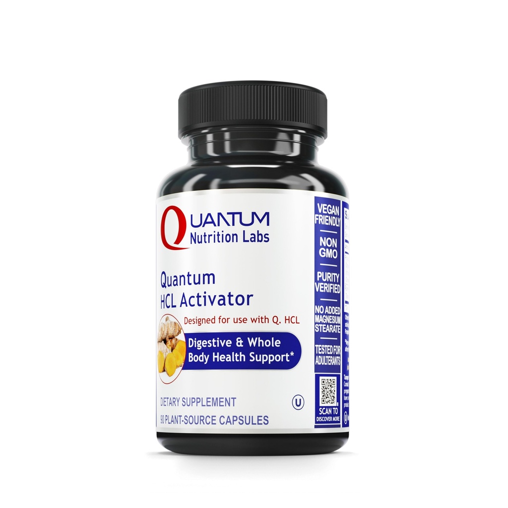 Quantum Nutrition Labs HCL Activator - Pepsin Digestive Enzymes Supplement for Optimal Digestive Function for Men & Women, Low Stomach Acid, Nutrient Absorption - 90 Vegetarian Capsules