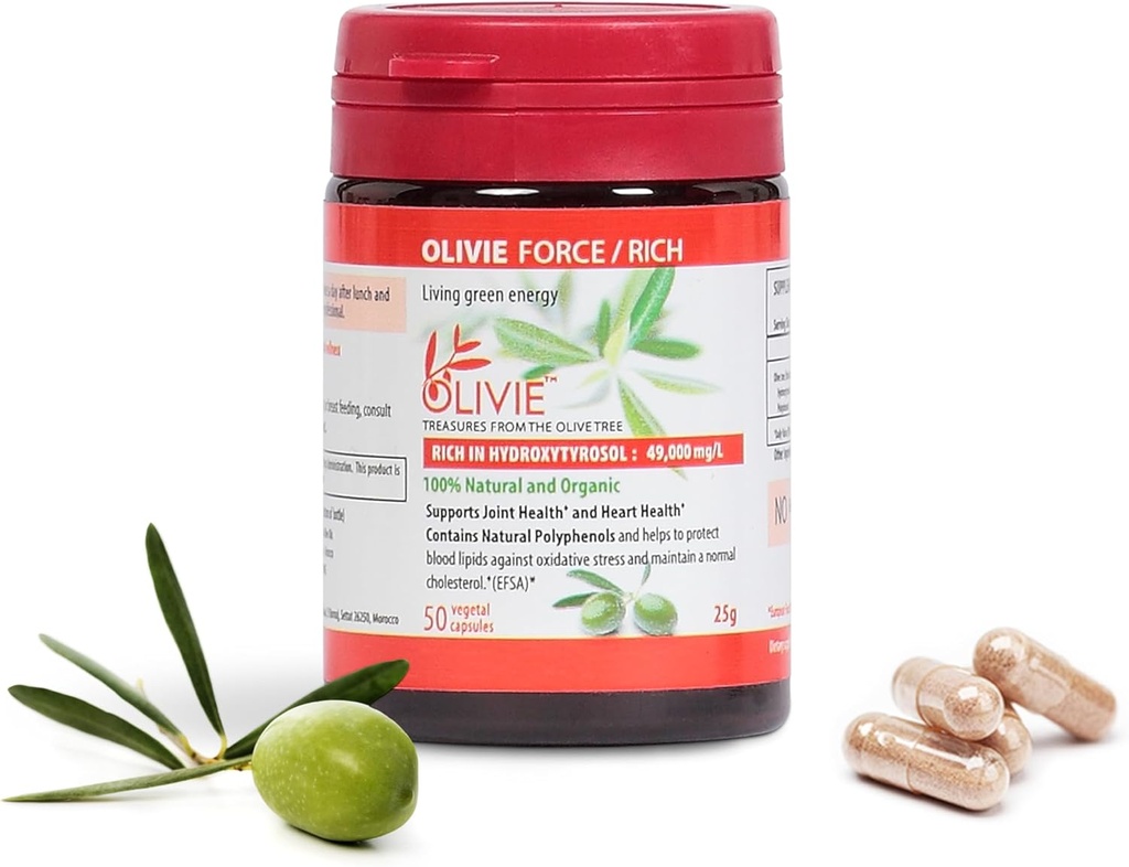 Organic Olive Leaf Extract Capsules Olivie Force/Rich | Antioxidant Polyphenol Supplement for Adults | Health Support Supplement | 50 Vegetal Capsules