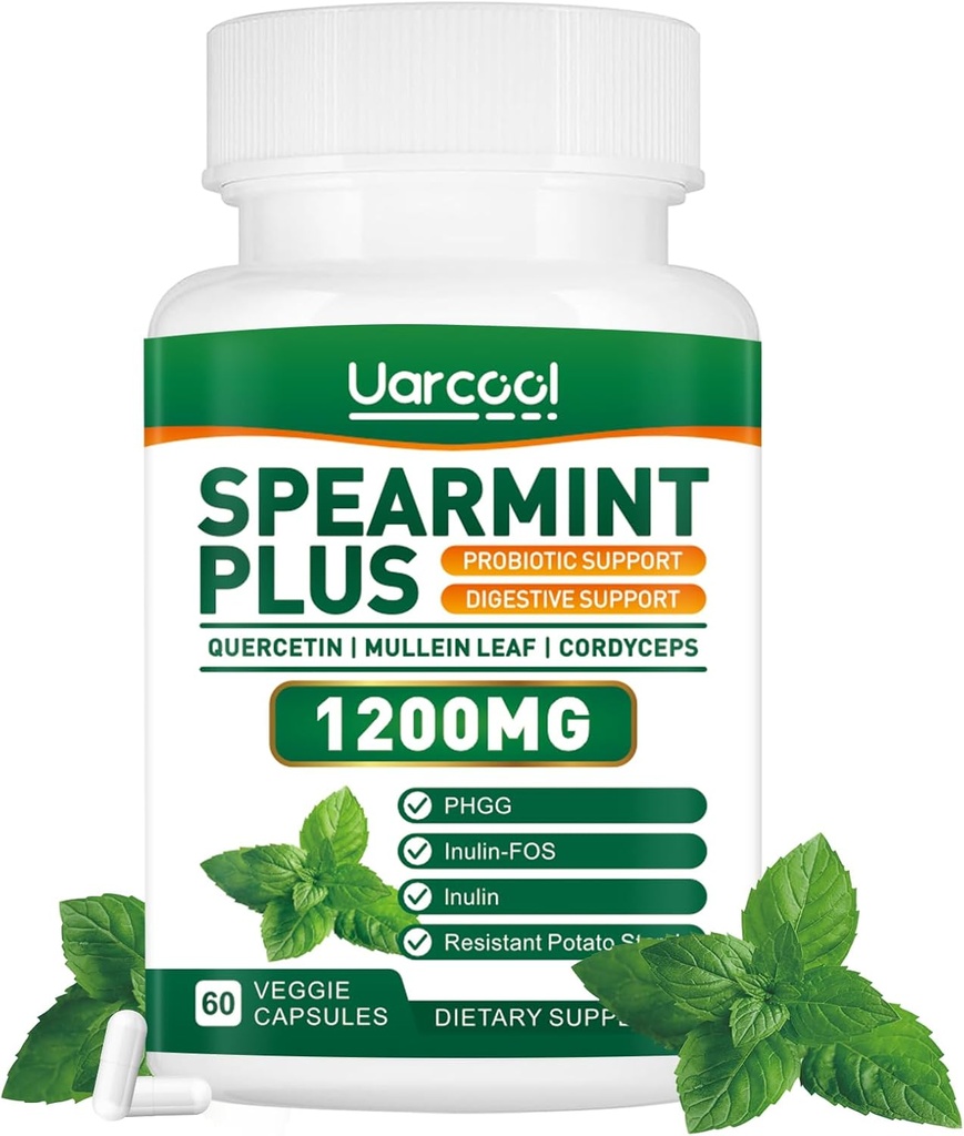 Spearmint Plus Supplement 1200mg - for Digestive, Skin and Stomach Health, Alternative Spearmint Tea- USA Made & Tested - 60 Softgels