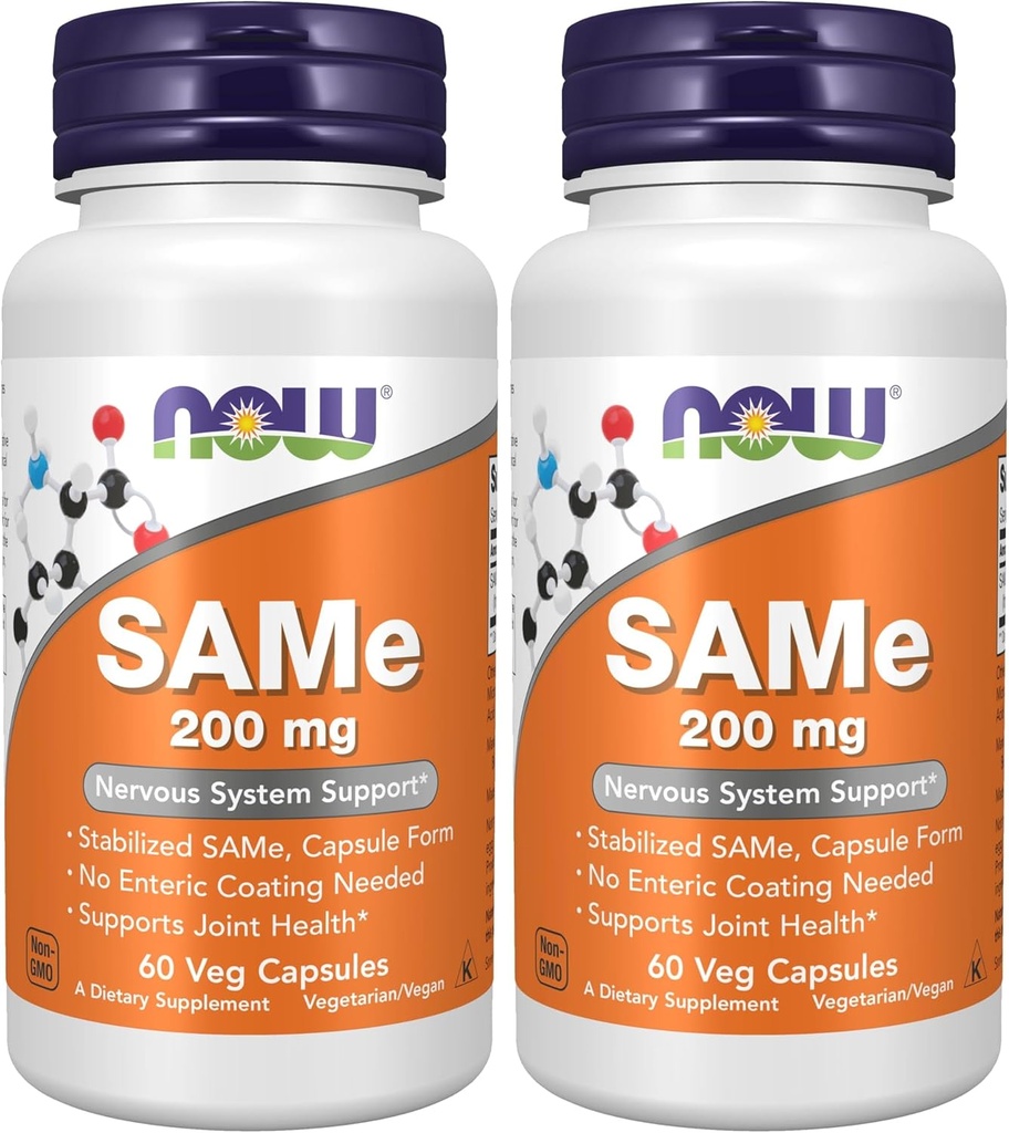 NOW Supplements, Same (S-Adenosyl-L-Methionine)200 mg, Nervous System Support*, 60 Veg Capsules (Pack of 2)