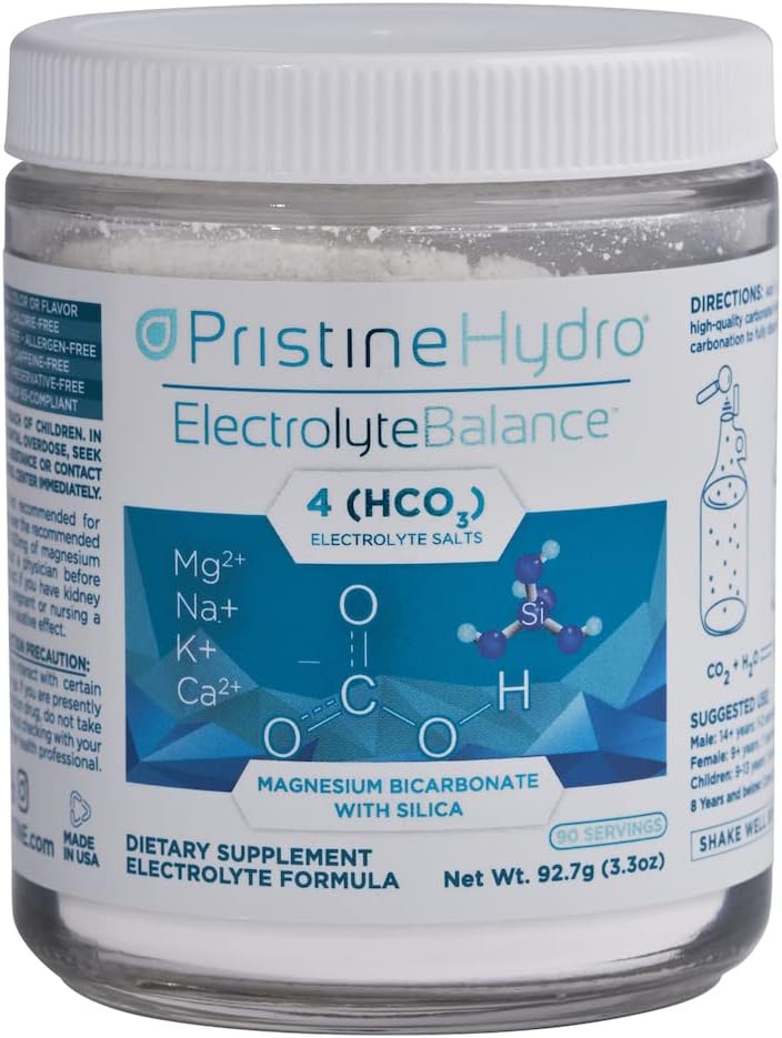 Magnesium Electrolyte Supplement by PristineHydro® — Electrolyte Balance® with Magnesium Bicarbonate and Silica — Replenishes Critical Nutrients to Maximize Body Performance (90 Servings Powder)