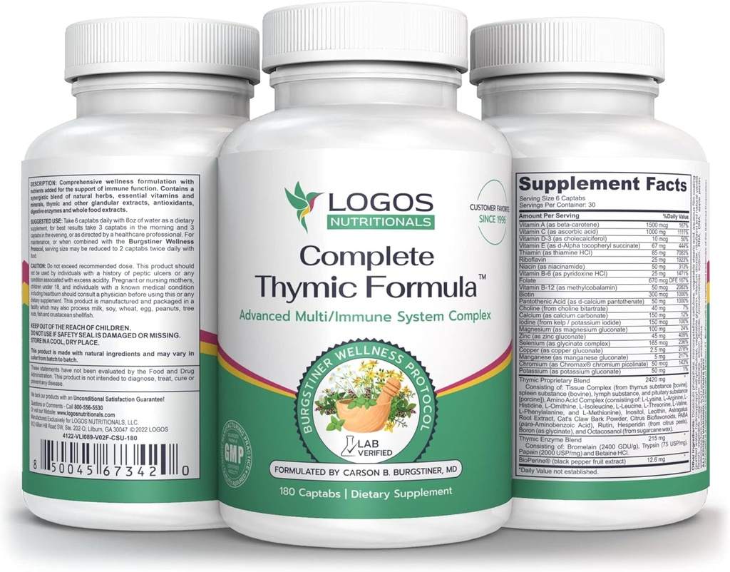 Complete Thymic Formula™, Comprehensive Multivitamin & Multimineral with Thymus Glandular Extracts (180 Count (Pack of 1)