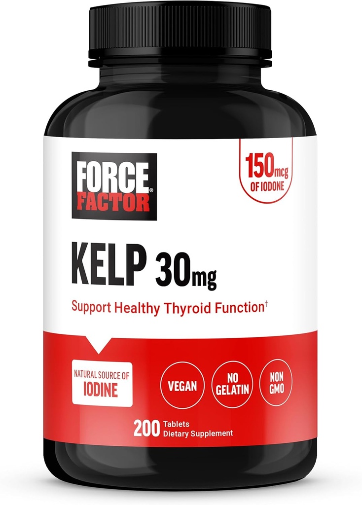 FORCE FACTOR Kelp for Iodine from Organic Kelp to Support Thyroid Health, Strengthen Immunity, and Digestion, Vegan, No Gelatin, Non-GMO 150mcg, 200 Tablets