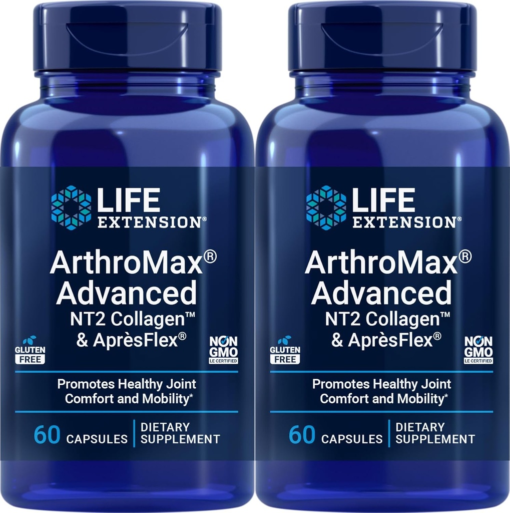 Life Extension ArthroMax Advanced with NT2 Collagen & ApresFlex, 60 Capsules (Pack of 2)
