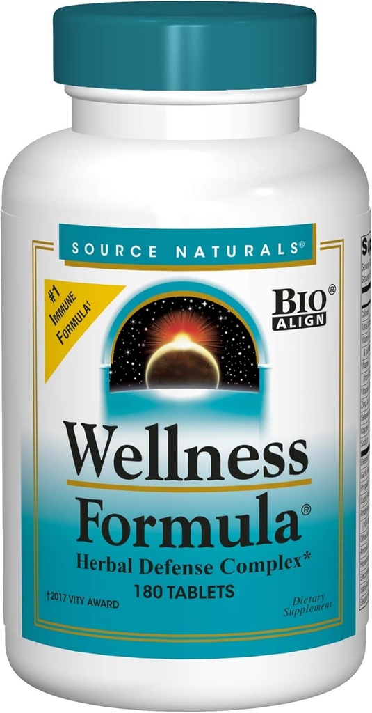 Source Naturals Wellness Formula Bio-Aligned, Echinacea Free Vitamins & Herbal Defense - Immune System Support Supplement & Immunity Booster - 180 Count