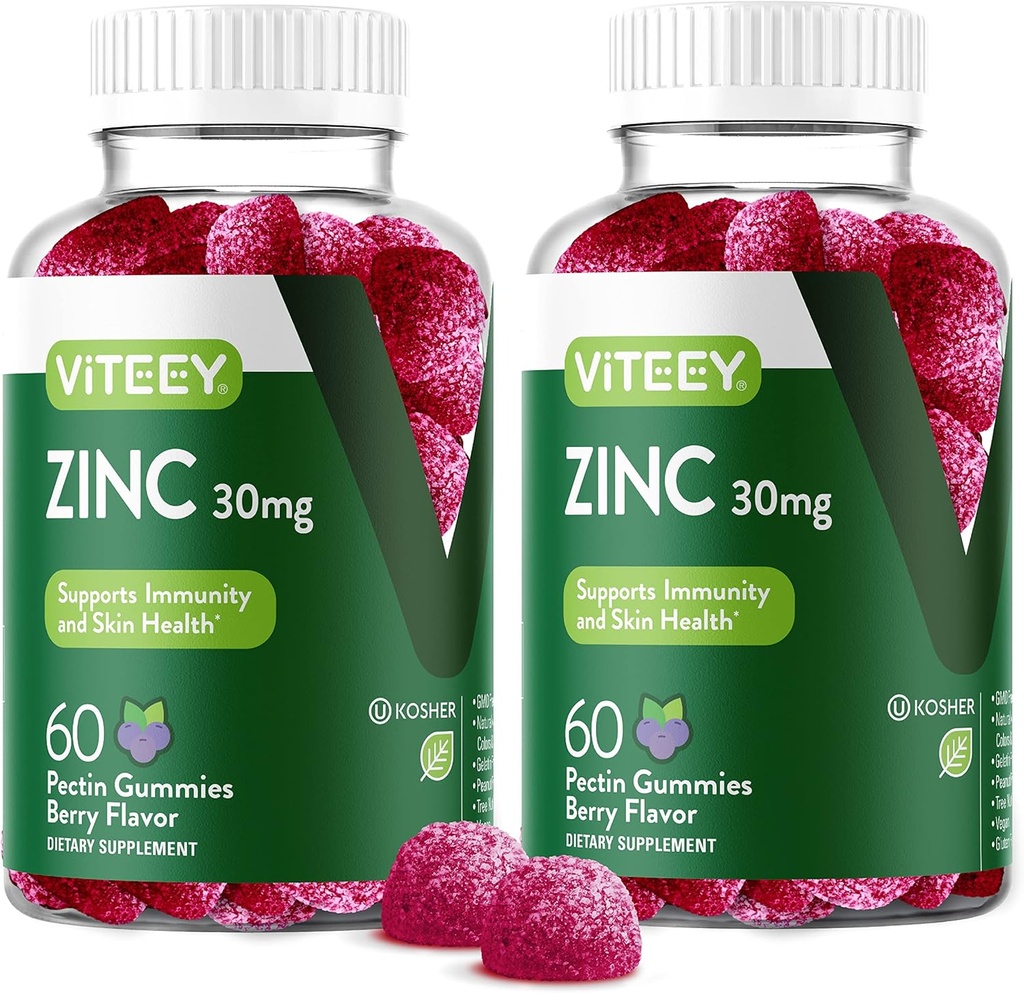 [BRSRMZY7C4NBUAAU] Viteey Zinc Gummies for Men and Women - Zinc Supplements 30mg - Immune Boost & Skin Health - Vegan, Gluten Free - 120 Count