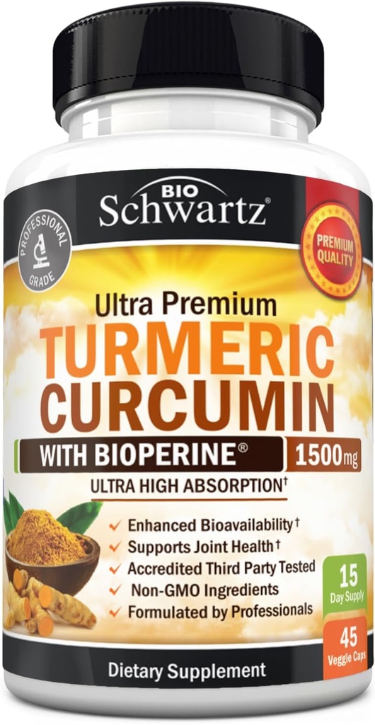 [BRSRMYYHDIJR6E32] Turmeric Curcumin with Black Pepper Extract 1500mg - High Absorption Ultra Potent Turmeric Supplement with 95% Curcuminoids and BioPerine - Non GMO Tumeric Capsules for Joint Support - 45 Capsules