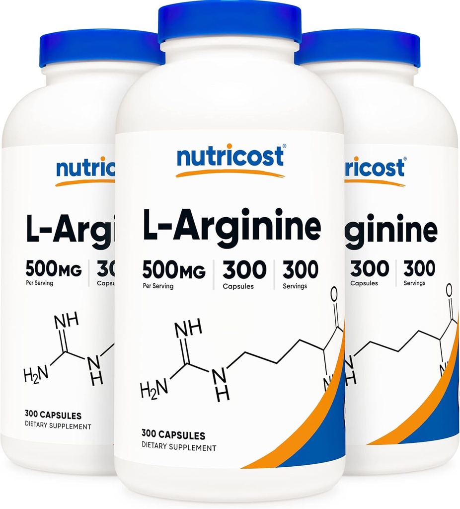 Nutricost L-Arginine 500mg, 300 Capsules (3 Bottles)
