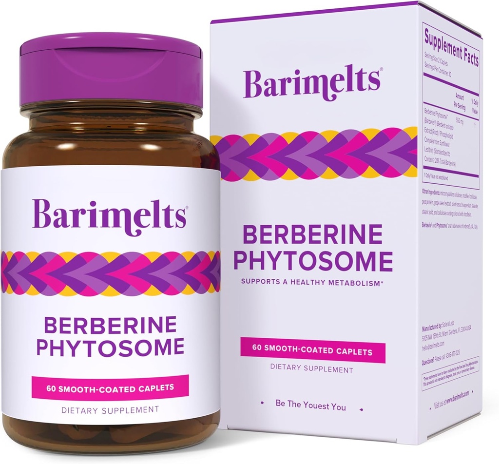 Barimelts Berberine Phytosome 550mg for GLP-1 Users and Bariatric Patients - Metabolism Support - 60 Smooth-Coated Caplets (1-Month Supply)​