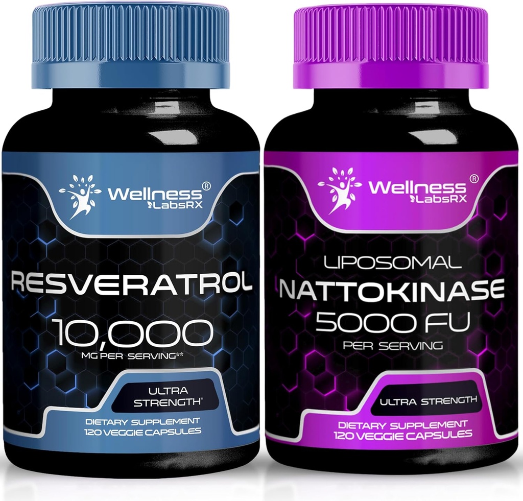 Resveratrol Capsules 10000mg - Nattokinase Supplement Capsules - 5000 FU