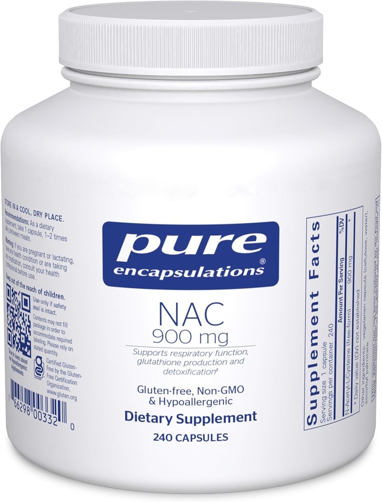 Pure Encapsulations NAC 900 mg - N-Acetyl Cysteine Amino Acid Supplement for Lung & Immune Support, Liver & Antioxidants* - 240 Capsules