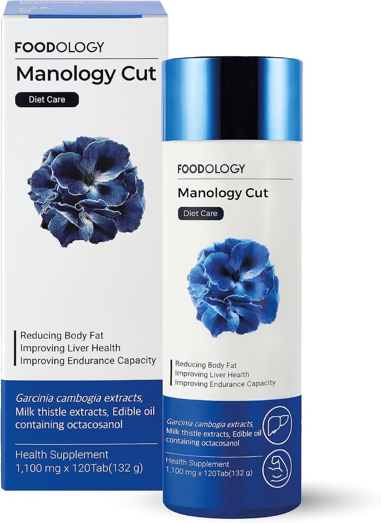 Manology Cut (Pack of 1-120 Tablets, 60 Servings for 20 Days) - Body Balance, Improved Endurance & Liver Health Support. Garcinia Cambogia (HCA), Milk Thistle, Octacosanol.