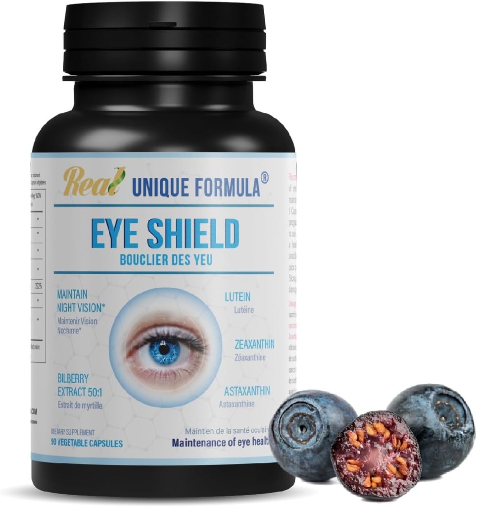 Eye Shield Supplement with Bilberry, Lutein, Zeaxanthin, Astaxanthin, and Beta-Carotene - Supports Dry Eyes, Vision Health, and Night Vision (90 Capsules)