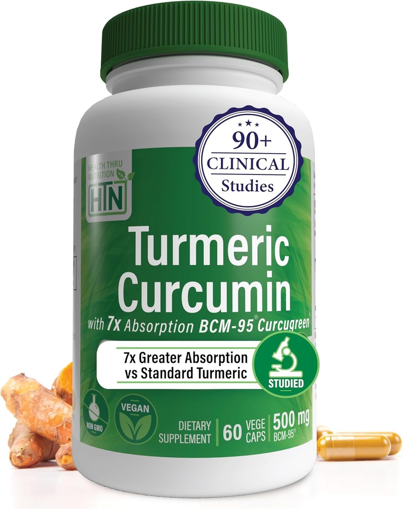 [BRSWYBD4BFYWGDT5] Health Thru Nutrition Turmeric Curcumin Complex 500mg Supplement | as BCM-95 Curcugreen Clinically Studied | Vegan Certified (Pack of 60)