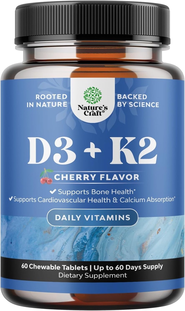 [BRSWYZANBENBUCTU] Natures Craft Vitamin D3 with K2 MK7 Supplement - Vitamin D3 2000 IU Tablets and K2 for Immune Support Bone Health Heart Health Joint Support Bone Strength and Mood Boost - VIT Immune System