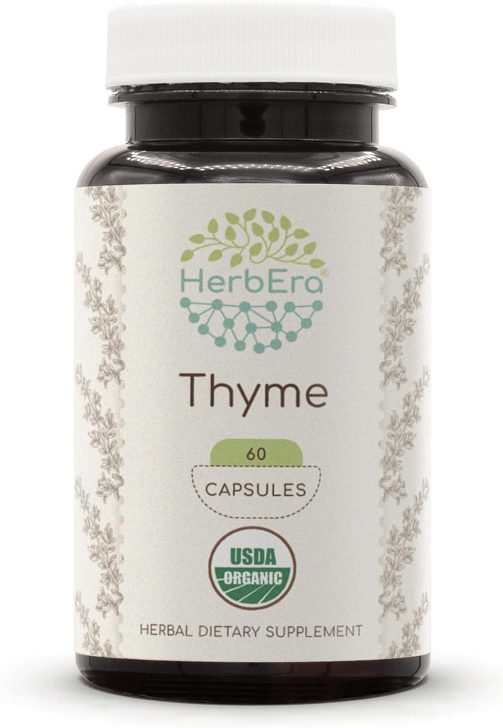 Thyme 60 Capsules, 800 mg, USDA Organic Thyme (Thymus Vulgaris) Dried Leaf (60 Capsules)