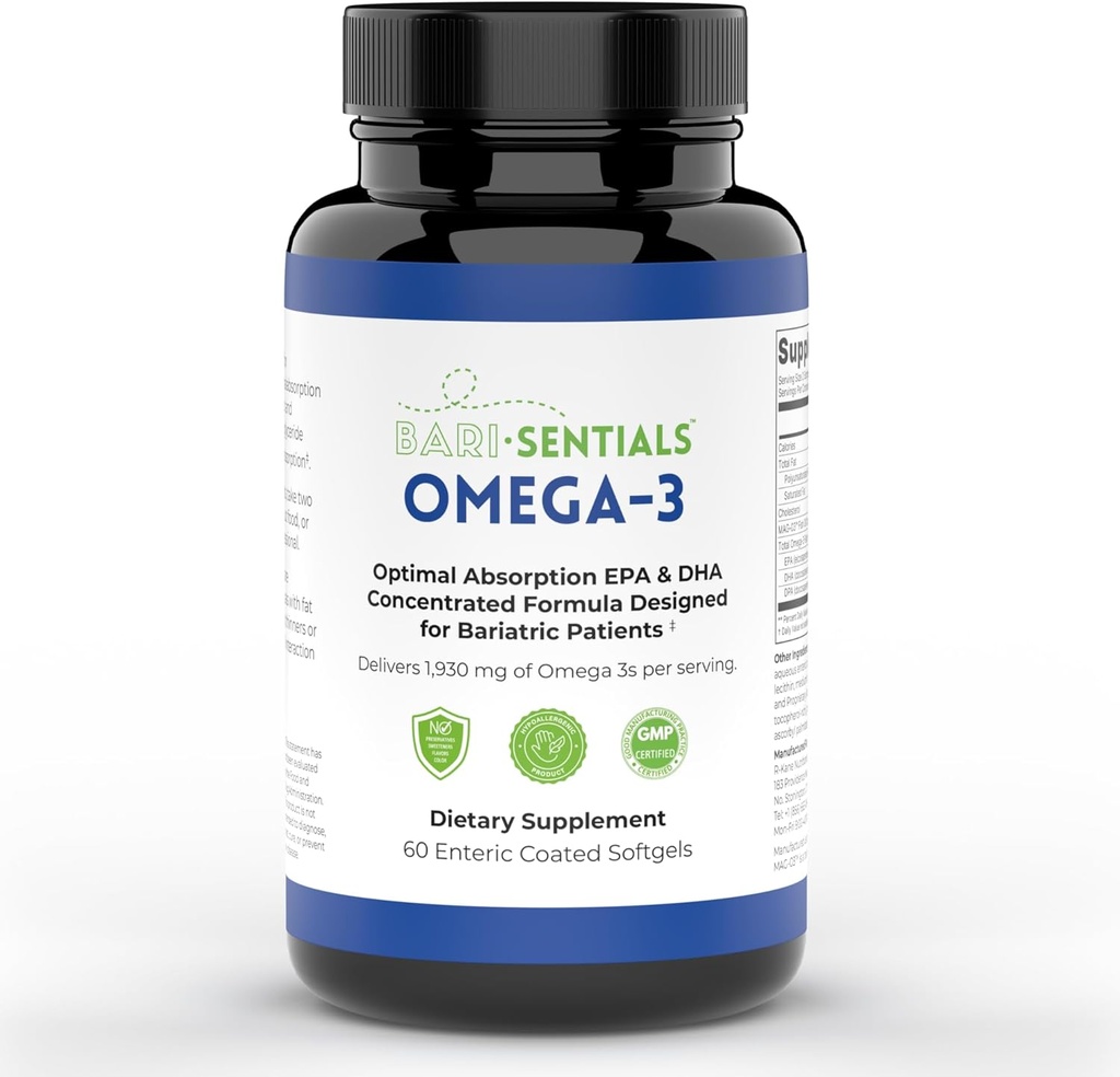 Barisentials Omega-3 Supplement - 1,930mg EPA & DHA Per Serving- Designed for Bariatric Patients- High Absorption MAG-03 Technology - 60 Coated Softgels (1-Month Supply)